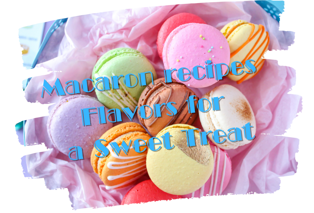 A colorful assortment of macarons in a pink wrapper, featuring various flavors and toppings.