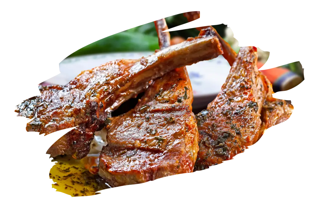 Succulent rack of lamb chops with perfectly seared crust and herb seasoning. Roast Lamb recipes for Easter celebration with French-cut ribs.