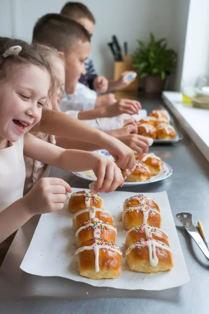 Easter Baking Joy: Kids Decorating Hot Cross Buns