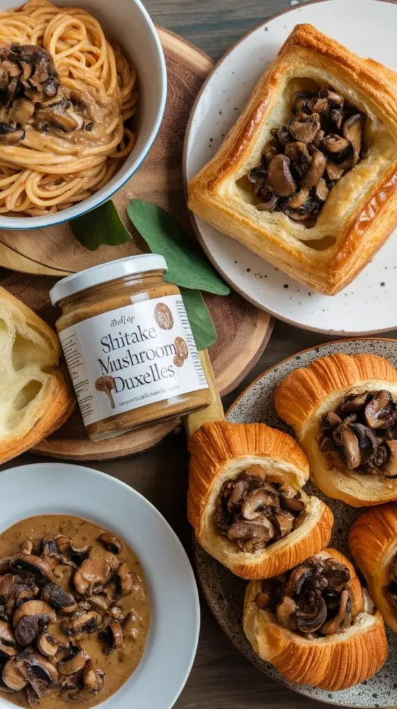 Shiitake Mushroom Duxelles paired with various dishes, ideal for Easter leftovers.