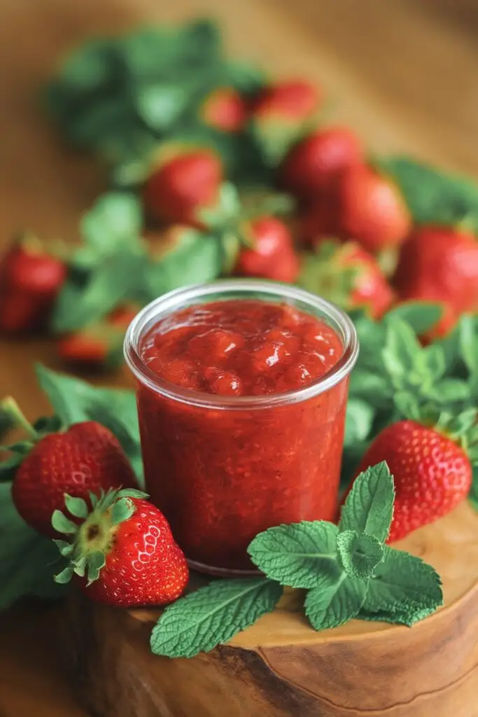 Fresh Strawberry Jam with Mint Garnish